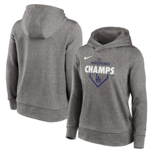 Women's Los Angeles Dodgers  Dark Heather Gray 2024 World Series Champions Lockup Pullover Hoodie