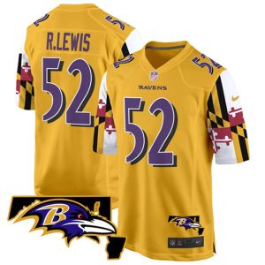 Youth Baltimore Ravens #52 Ray Lewis Gold 2025 Maryland Flag Vapor Limited Football Game Jersey