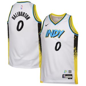 Youth Indiana Pacers Tyrese Haliburton  White 2024/25 Swingman Player Jersey - City Edition