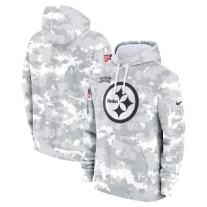 Youth Pittsburgh Steelers  White/Gray 2024 Salute To Service Pullover Hoodie