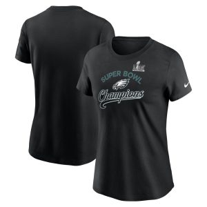 Women's Philadelphia Eagles   Black Super Bowl LIX Champions Tailsweep T-Shirt