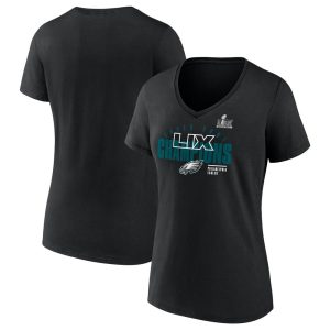 Women's Philadelphia Eagles   Black Super Bowl LIX Champions Iconic Victory V-Neck T-Shirt