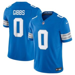 Men's Detroit Lions #0 Jahmyr Gibbs Blue 2025 F.U.S.E. Vapor Limited Stitched Jersey