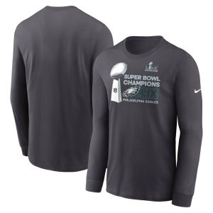 Men's Philadelphia Eagles  Anthracite Super Bowl LIX Champions Locker Room Trophy Collection Long Sleeve T-Shirt
