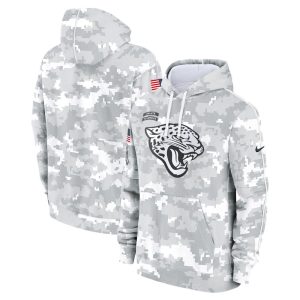 Youth Jacksonville Jaguars  White/Gray 2024 Salute To Service Pullover Hoodie