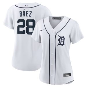 Women's Detroit Tigers #28 Javier Baez Nike White Home Replica Player Jersey
