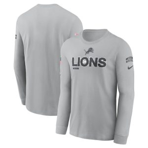 Men's Detroit Lions  Gray 2024 Salute To Service Long Sleeve T-Shirt