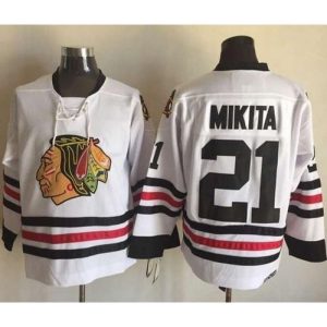 Blackhawks #21 Stan Mikita White CCM Throwback Stitched NHL Jersey