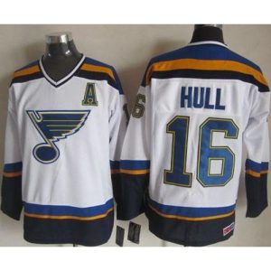Blues #16 Brett Hull White/Navy CCM Throwback Stitched NHL Jersey
