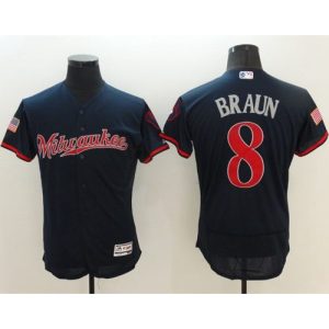 Brewers #8 Ryan Braun Navy Blue Fashion Stars & Stripes Flexbase Authentic Stitched MLB Jersey