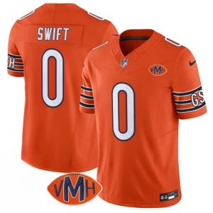 Men's Chicago Bears #0 D'Andre Swift Orange 2025 F.U.S.E. With VMH Patch Vapor Untouchable Limited Stitched Football Jersey