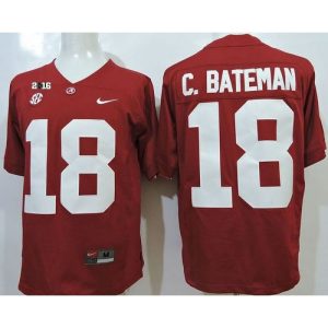 Crimson Tide #18 Cooper Bateman Red SEC & 2016 College Football Playoff National Championship Patch Stitched NCAA Jersey