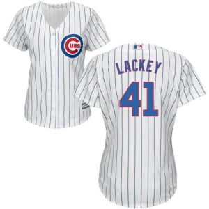 Cubs #41 John Lackey White(Blue Strip) Home Women's Stitched MLB Jersey