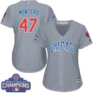 Cubs #47 Miguel Montero Grey Road 2016 World Series Champions Women's Stitched MLB Jersey