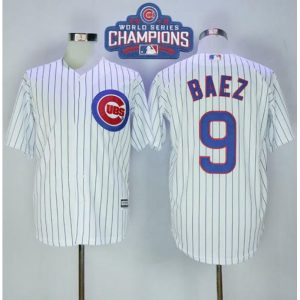 Cubs #9 Javier Baez White(Blue Strip) New Cool Base 2016 World Series Champions Stitched MLB Jersey