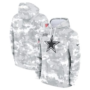 Youth Dallas Cowboys  White/Gray 2024 Salute To Service Pullover Hoodie