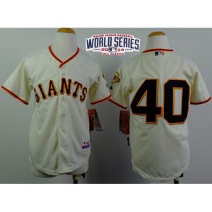 Giants #40 Madison Bumgarner Cream W/2014 World Series Patch Stitched Youth MLB Jersey