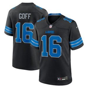 Men's Detroit Lions #16 Jared Goff  Black 2nd Alternate Game Jersey
