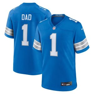 Men's Detroit Lions Number 1 Dad  Blue Game Jersey