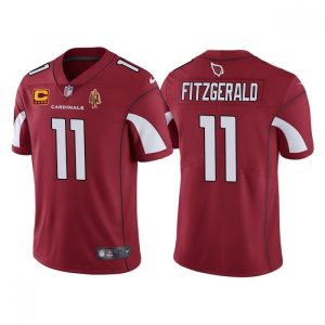 Men's Arizona Cardinals  #11 Larry Fitzgerald Red With C Patch & Walter Payton Patch Limited Stitched Jersey