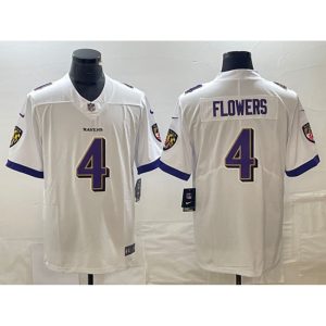 Men's Baltimore Ravens #4  Zay Flowers White Vapor Untouchable Football Jersey
