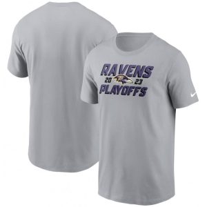 Men's Baltimore Ravens Gray 2023 NFL Playoffs Iconic T-Shirt