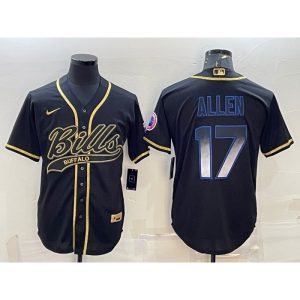 Men's Buffalo Bills #17 Josh Allen Black Smoke Fashion With Patch Cool Base Stitched Baseball Jersey