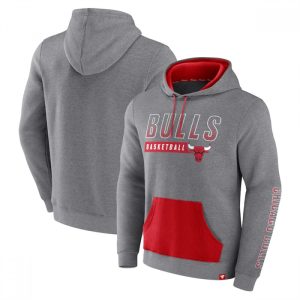 Men's Chicago Bulls Heathered Gray Off The Bench Color Block  Pullover Hoodie