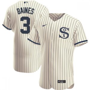 Men's Chicago White Sox #3 Harold Baines 2021 Cream/Navy Field of Dreams Name&Number Flex Base Stitched Jersey