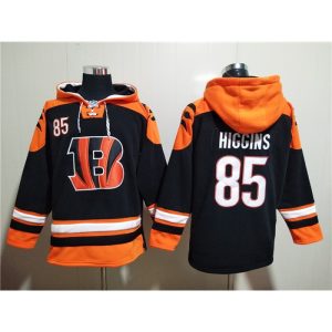 Men's Cincinnati Bengals #85 Tee Higgins Orange/Black Ageless Must-Have Lace-Up Pullover Hoodie
