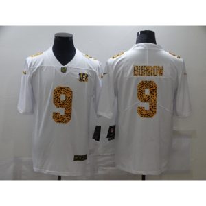 Men's Cincinnati Bengals #9 Joe Burrow 2020 White Leopard Print Fashion Limited Stitched Jersey