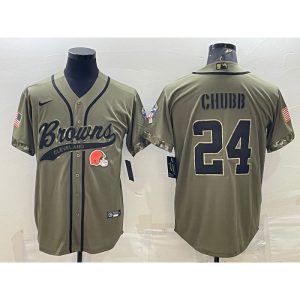 Men's Cleveland Browns #24 Nick Chubb Olive 2022 Salute To Service Cool Base Stitched Baseball Jersey