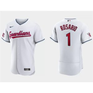 Men's Cleveland Guardians #1 Amed Rosario White Flex Base Stitched Jersey