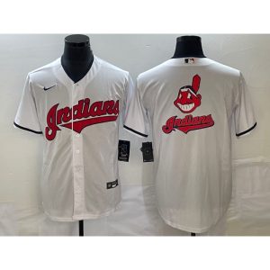 Men's Cleveland Guardians White Team Big Logo Cool Base Stitched Jersey