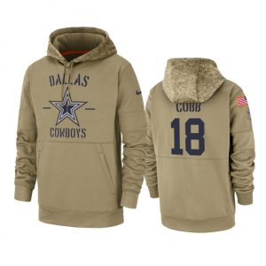 Men's Dallas Cowboys #18 Randall Cobb Tan 2019 Salute to Service Sideline Therma Pullover Hoodie