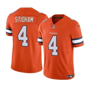 Men's Denver Broncos #4 Jarrett Stidham Orange 2023 F.U.S.E. With John Madden Patch Vapor Limited Stitched Football Jersey