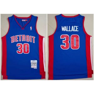 Men's Detroit Pistons #30 Rasheed Wallace 2003-04 Blue Throwback Stitched Jersey