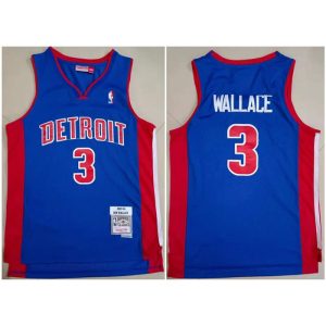 Men's Detroit Pistons #3 Ben Wallace 2003-04 Blue Throwback Stitched Jersey