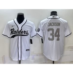 Men's Las Vegas Raiders #34 Bo Jackson White Grey Cool Base Stitched Baseball Jersey