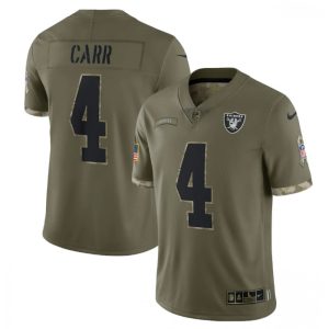 Men's Las Vegas Raiders #4 Derek Carr Olive 2022 Salute To Service Limited Stitched Jersey