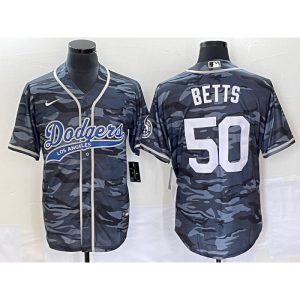 Men's Los Angeles Dodgers #50 Mookie Betts Gray Camo Cool Base With Patch Stitched Baseball Jersey