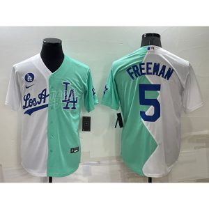 Men's Los Angeles Dodgers #5 Freddie Freeman 2022 All-Star White/Green Cool Base Stitched Baseball Jersey