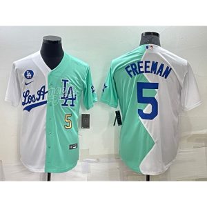 Men's Los Angeles Dodgers #5 Freddie Freeman 2022 All-Star White/Green Cool Base Stitched Baseball Jersey