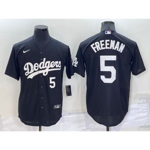 Men's Los Angeles Dodgers #5 Freddie Freeman Black Cool Base Stitched Baseball Jersey