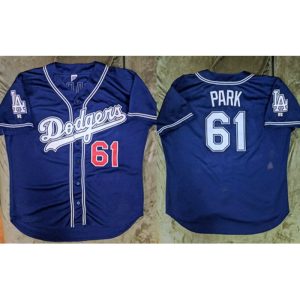 Men's Los Angeles Dodgers #61 Chan Ho Park Navy Cool Base Stitched Baseball Jersey