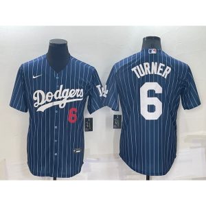 Men's Los Angeles Dodgers #6 Trea Turner Navy Cool Base Stitched Baseball Jersey