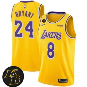 Men's Los Angeles Lakers Front #8 Back #24 Custom Kobe Bryant With KB Patch Yellow Stitched NBA Jersey