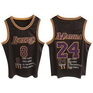 Men's Los Angeles Lakers Front #8 Back #24 Kobe Bryant Black Print Basketball Jersey