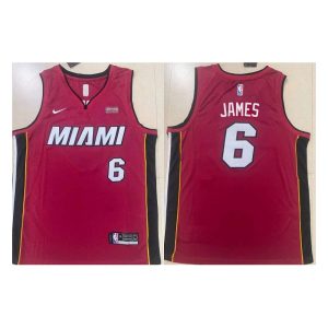 Men's Miami Heat #6 LeBron James Red Stitched Basketball Jersey