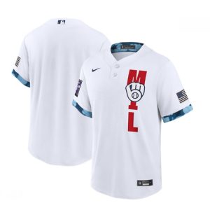 Men's Milwaukee Brewers 2021 White All-Star Cool Base Stitched MLB Jersey